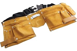 Unibos Heavy Duty 11 Pocket Leather Tool Belt Carpenter Builders Adjustable Hammer Loop