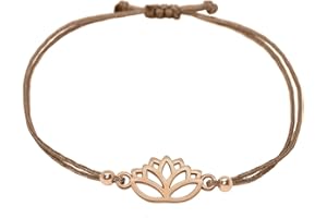 Bransoletka z motywem lotosu w kolorze różowego złota, Selfmade Jewelry z motywem kwiatu lotosu – regulowany rozmiar na brązowej taśmie ręcznie wykonana bransoletka