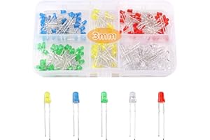Lyeteung 150 Piezas 3mm LED Diodo Emisor, 2-Pin Diode Emisor de Luz, LED Diode Cabeza Redonda, Blanco/Rojo/Amarillo/Verde/Azul