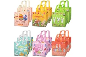 WENGX 12 Packs Easter Reusable Gift Bags,Easter Bunny Egg Tote Bags with Handles,Easter Egg Treat Bag for Egg Hunt, Easter Party Supplies