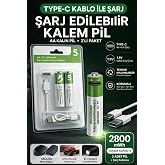 Yellowtech Aa Kalem Pil Type-C Şarjlı 1.5V 2800Mwh Lityum Şarj Edilebilir 2&rsquo;Li Pil Seti