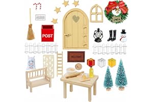YY-JUNYING 33Pcs wichteltür zubehör Weihnachten ，Miniatur Wichtel Tür Weihnachten Mit Zaun,Wichtelhaus Weihnachtsdeko, Stiefel, Teppich, Laterne, Besen, Holzleiter, Miniatur Gartenmöbel