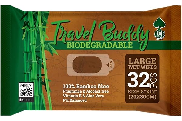 Ace Travel Buddy Grandes lingettes humidifiées biodégradables – parfaites pour rester au frais après la gym, le sport, le voyage, le camping, les accessoires de randonnée