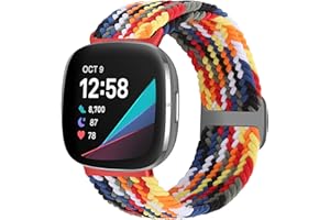 enkic Geflochtenes Solo Loop Armband Kompatibel mit Fitbit Versa 3 Armband/Fitbit Sense Armband, Elastisch Verstellbares Sport Ersatzarmbänder Nylon Uhrenarmband für Fitbit Versa3/Sense Herren Damen