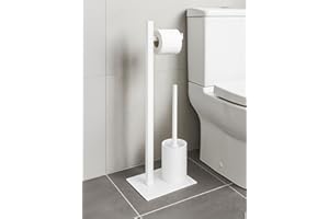 IlGruppone Piantana Portarotolo Cartaigienica Scopino Water Incluso Accessori WC Spazzolino Bagno Porta Rotoli Antiruggine umidità Accessori Moderni Bagno - Bianco