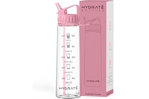 HYDRATE 900ml Water Bottle with Straw - BPA-Free, Leak-Proof Water Bottle with Time Markings, Flip Cap, Strong Material, Drop-Proof, Suitable for Gym, School, Office, Sports, Outdoor Use