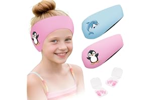 JJKOL 2 Pièces Bandeau Piscine Oreille Enfant, Bandeau Bouchon Cache Oreille Piscine Natation Neoprene Enfant, Haute Élasticité et Fermeture Velcro, Pour Plongée et Sports Aquatiques, Rosa und Blau, L