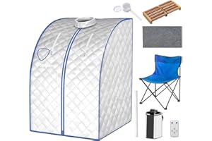 RELAX4LIFE 3 L Mini Dampfsauna, Heimsauna mit Fernbedienung, 9-stufiger Timer bis 90 Min/Temperatur flexibel einsetzbar bis 64 °C, Mini-Sauna 1000 W Verdampfer, Saunakabine mit Zubehör (Silber)