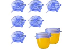 Hyakoz 6 Pezzi Blu Coperchi in Silicone Estensibile Durevole ed Coperchio Silicone Riutilizzabili Coperchi Silicone, per Barattoli, Lattine di Cibo, Tazze