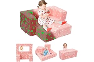 YULEYU Kids Sofa Bed, Fold Out Kid Sofa Chair 37IN (L)*18IN (H), Toddler Convertible Sofa Lounger, Modular Pull Out Couch for Boys and Girls (Grey, Small) (Light pink, Oversized)