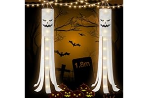 ATFUNSHOP 180CM Halloween Windsocks with Light 2 Sets Halloween Windsock Flags for Hanging Halloween Decoration Hanging Windsocks with Double Sides Ghost Design for Door Garden Window Yard Outdoor Decor