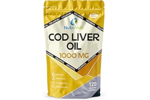 NUTRIVOLV Cod Liver Oil High Strength 1000mg Heart, Brain and Joint Healthcare Supplements, Natural Rich Source of Omega 3 Fatty Acids | 120 Capsules
