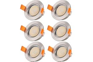 LABOREDUCER LED Downlights, IP44 Recessed Spotlights Ceiling Light, 5W 3000K Warm White, Swivel Downlights, No Transformer Needed, for Bathroom, Living Room, Kitchen, Brushed Nickel 6 Pack