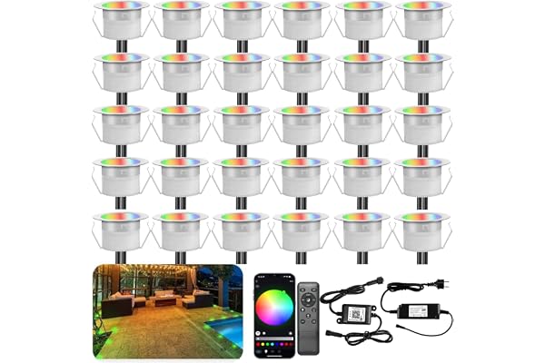 INDARUN WiFi Lampe au Sol Spot Encastrable RGB étanche IP67 Ø31mm - éclairage pour terrasse, patio, chemin, mur, jardin, décoration, intérieur et extérieur (30 pièces)