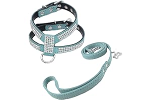 Newtensina Élégant Chien Harnais avec Strass et Laisse Mignonne Fille Bling Petit Chien Harnais avec Laisse pour Petit Chien