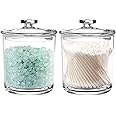 Youngever 2 Pack 450ML Clear Plastic Apothecary Jars, Re-usable Qtip Holder, Cotton Swab Holder, Bathroom Vanity Organizer for Cotton Balls, Cotton Swab, Qtips