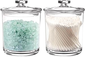 Youngever 2 Pack 450ML Clear Plastic Apothecary Jars, Re-usable Qtip Holder, Cotton Swab Holder, Bathroom Vanity Organizer for Cotton Balls, Cotton Swab, Qtips