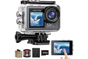 Ruycllo Action Cam 5K/ 4K, 50MP 30M/98FT wasserdichte Unterwasserkamera mit 64GB SD Karte, EIS, WiFi, 170° Ultra-Weitwinke Action Kamera–Ideal für Fahrrad, Schnorcheln, Motorrad, helmkamera