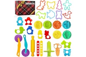 JAEESPON Dough Tools for Kids, Play Toys with Various Molds, 2 Cutters Roller, Rolling Pins, Safety Scissors and Extruder, Dough Bulk Pack Classroom for Boys Girls Gifts (Colorful)