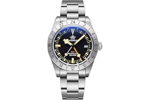 ADDIESDIVE GMT zegarek kwarcowy męski 39 mm lustro bąbelkowe stal szlachetna 20 bar wodoodporny zegarek analogowy zegarki męskie, czarny, Retro