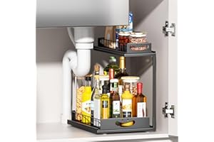 SUMAITech Organizzatore Sottolavello Cucina Metallo, Sotto lavello Bagno a 2 Livelli, Estraibile Organizer Cucina Salvaspazio, adatto a Cucina Bagno e Soggiorno, Multiuso Porta Detersivi, Nero