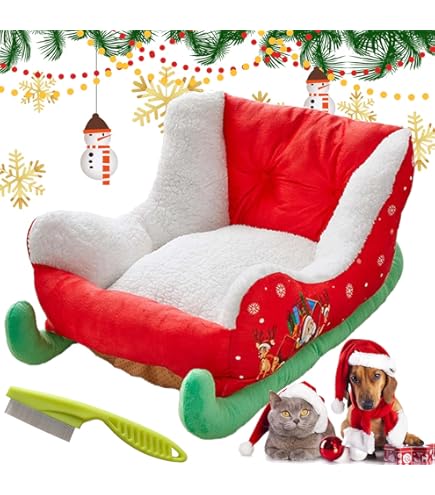 Sherry Kline Holiday Sleigh Dog Bed, Red Velvet With Natural Color Faux Fur, Indoor And Outdoor