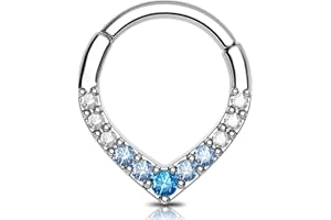 OUFER 16G Teardrop Septum Piercing Acciaio Chirurgico 316L 8/10 mm Septum Ring CZ Blu Piercing Helix A forma di V Daith Earring Clicker Orecchini Helix per Donna