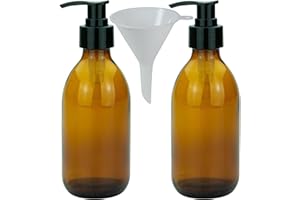 mikken 2er Set Seifenspender Glas Braun 250 ml – Nachfüllbare Lotionspender & Pumpflaschen BPA-frei, für Seife, Desinfektionsmittel, Spülmittel, Shampoo inkl. Trichter – Braunglas Spender