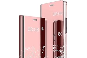 YKNIUFLY Fundas para Honor 70 Lite Funda, Flip Smart Clear View Standing Cover, el Espejo Ultrafino, Carcasa Funda para Honor 70 Lite Case.(Oro Rosa)