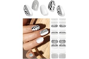 Wahrshei Pegatinas de Gel | Cebra Pegatinas Uñas Gel | 20 Pcs Gel Semicurado de Pegatinas | Adhesivos para Uñas de Gel, Envolturas de Esmalte de Gel para Uñas