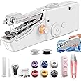 Portable Mini Sewing Machine for Beginners - Hand Held Stitcher for DIY Clothing, Curtains & Crafts (White)