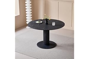 JZGORC Runder Esstisch mit zylindrischen Tischbeinen, Marmoroptik, Moderner Minimalistischer Esstisch für Wohnzimmer oder Küche, 115 x 115 x 75 cm – Schwarzer Marmor