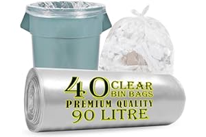 H HAYA HOME Haya Home 90L 40 Large Clear recycling bags Transparent Recycling Bin Bags, Rubbish Bags and Refuse Sacks 120 Gauge Bin Liners Heavy Duty Bin Bags Large Waste Bags Made From 100% Recycled Material
