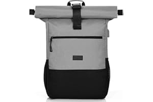 RJEU Plecak Rolltop dla kobiet i mężczyzn, plecak na laptopa na laptopa 17,3 cala, plecak na co dzień wodoodporny i antykradzieżowy, plecak szkolny dla nastoletnich dziewcząt i chłopców z portem ładowania USB do pracy, uniwersytetu, podróży, plecak sportowy (ciemnoszary-26L)