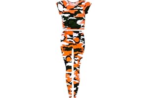 Aelstores Girls Neon Camouflage Leggings Crop Top T-Shirt New Full Length Camo Print Pants Short Sleeve Top Set Ages 5-14 Years
