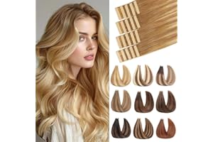 ShowJarlly Extension Cheveux Naturel Adhesif 20pcs Extension Adhesive Cheveux Naturel 35cm Brun Clair et Blond Doré Extension Natural Cheveux Remy Humain Tape Extensions 40g(14inch,10/10/22#)