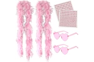 BDSHUNBF 4PCS Feather Boa Fancy Dress Crafts Feather Boas Heart Rimless Sunglasses Accessories for Christmas, Carnival, Dancing Wedding Halloween Costume Decoration (Pink, 1.8 M)