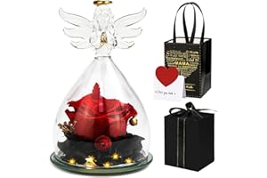 FHZYTG Muttertagsgeschenk, Infinity Rosen im Glas Engel, Premium Rose Engel Geschenk, Ewige Rose in Angel Glaskuppel mit LED Licht, Rose Geschenk für Mama Frauen Oma