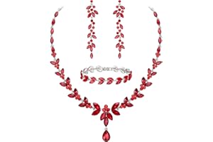 Ever Faith Austrian Crystal Bridal Bridesmaid Jewelry Sets, Elegant Marquise Rhinestone Leaf Necklace Dangle Earrings Tennis Bracelet Set for Women