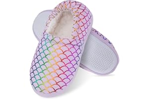 CHUANGLI Girls Winter Slippers Mermaid Princess No-Slip Comfy Slippers Memory Foam House Shoes for Girls Bedroom Indoor Outdoor