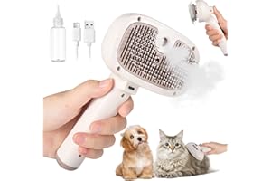 Brencco Spazzola A Vapore Per Gatti e Cani, 4 in 1 Autopulente Spazzola per Gatti con Vapore Gatto Ricaricabile per Cani e Gatti Capelli Lunghi/Corti