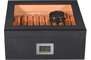 ‎VOLENX Volenx Humidor Zigarren, Kohlefaser Humidor mit Hygrometer und Befeuchter, Zigarrenetui für ca. 50 Zigarren, Geschenke für Männer (Keine Zigarre)