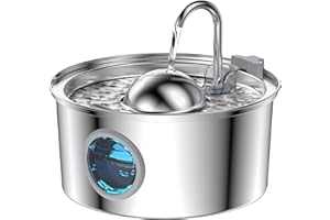 AONBOY Cat Fountain - 3.2 L Drinking Fountain for Cats - Cat Fountain for Cats Stainless Steel - Transparent Window - Hemispherical Design - Multiple Filtering - Low Noise Pump - Delivers Running Water