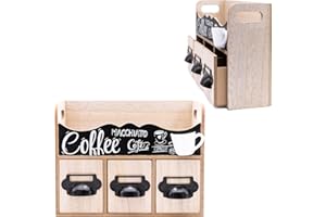 Maison Des Cadeaux Wooden 3 Compartment Tea Bag Organiser, Espresso Coffee Pod Storage Box, Freestanding Kitchen Counter Decor (US414)