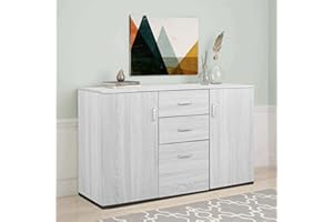 Dmora Credenza Benidorm, Buffet da Soggiorno, Madia da Salotto, Credenza Moderna a 3 Ante e 2 cassetti, 120x40h83 cm, Grigio