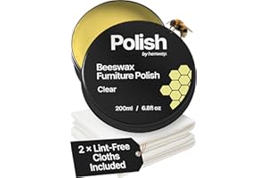 HEMWAY Clear Beeswax Furniture Polish 200 ml / 6.8 fl oz, & 2 Lint-Free Cloths, Natural Wood Wax Protection Bees Wax for Modern & Antique, Restores & Protects, Long-Lasting, Beeswax Polish for Wood