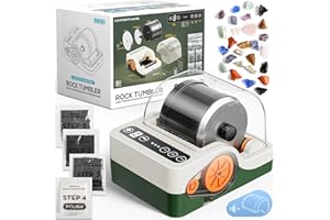 JOFUNI Professionelle Geräuscharme Rock Tumbler Maschine, Steinpoliermaschinen-Set mit Geräuschdämmung für Kinder, Erwachsene und Steinsammler, 3-Gang-Motor & 9-Tage-Timer, Geologie-Hobby-Spielzeug-Geschenk