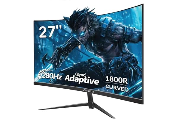 CRUA Ecran PC Gamer Incurvé 27 Pouces - 280Hz/240Hz,FHD 1920x1080,Écran Incurvé 1ms MPRT, sRGB, Anti-Lumière Bleue, HDR, Adaptive Sync, HDMI DP, VESA