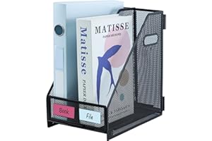 HIHOBDAY Desk Organizers Metal Desk Magazine File Holder Rack File Organizer for Office Desktop,Home Workspace,2 Vertical Compartments