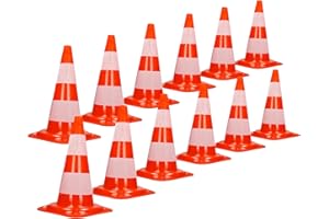 ECD Germany 12x Cono de Tráfico Obra Pieza de Señalización Emergencia Color Naranja y Blanco 47 cm de Altura en PVC Fuerte y Robusto Pilón de Seguridad con Rayas Reflectantes Flexible y Transportable